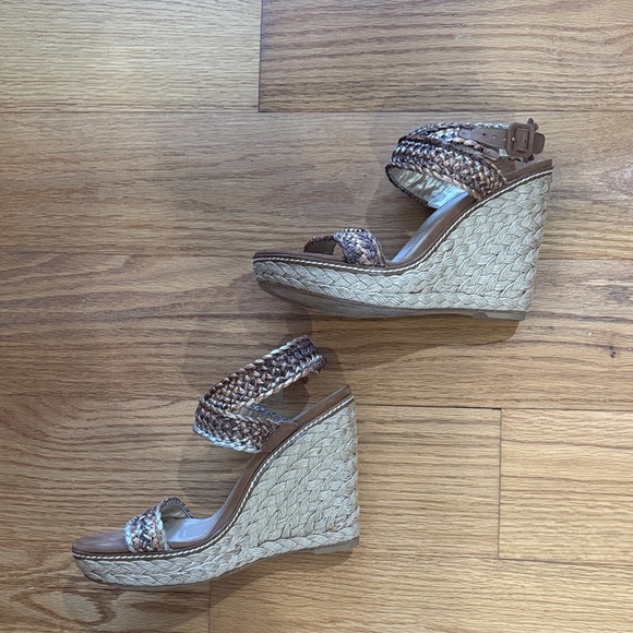 Stuart Weitzman Tan Braided Wedge Sandals - Picture 3 of 8